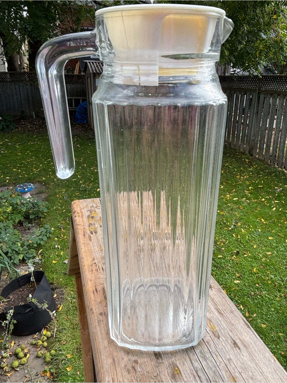 Vintage Ribbed Glass Refrigerator Pitcher with Lid Made in France